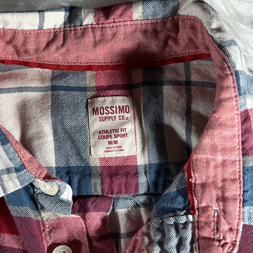 Red white and blue mens plaid long sleeve shirt Med - Picture 4 of 4